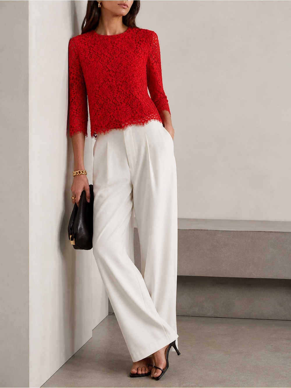 Alice + Olivia Pasha Corded Lace Crop Top in poppy red size XS